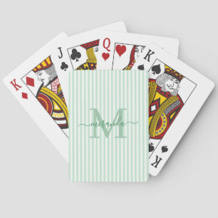Groen & Wit Gestreept Monogram Naam Pokerkaarten