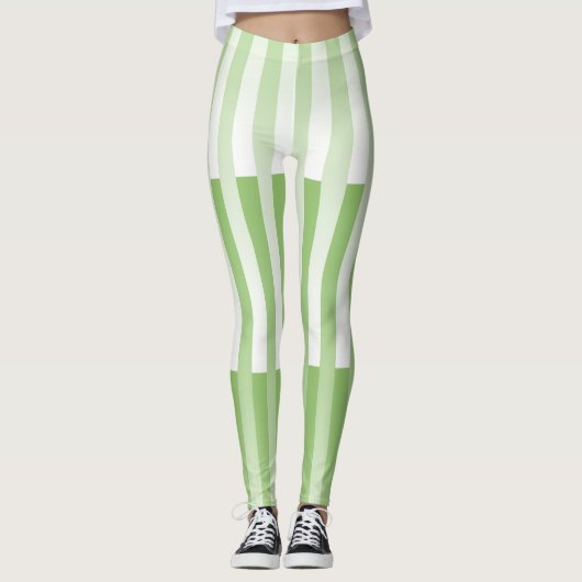 Groen wit gestreept patroon leggings (Voorkant)