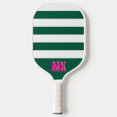 Groen-wit gestreept patroon monogram pickleball paddle (Achterkant)