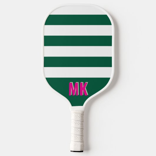 Groen-wit gestreept patroon monogram pickleball paddle (Achterkant)