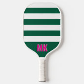 Groen-wit gestreept patroon monogram pickleball paddle (Voorkant)