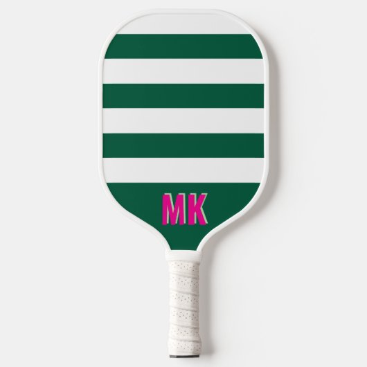 Groen-wit gestreept patroon monogram pickleball paddle (Voorkant)