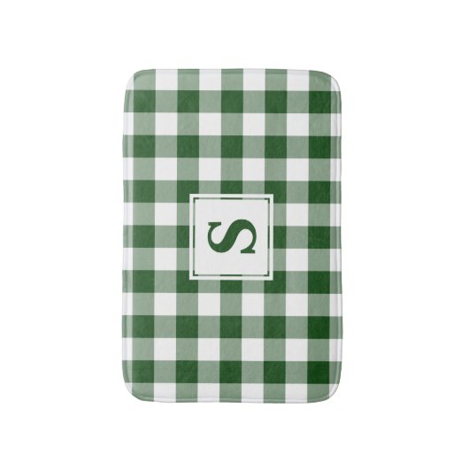 Groen wit Gingham geplakt patroon monogram Badmat (Voorkant Verticaal)