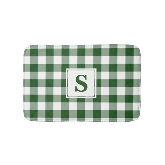 Groen wit Gingham geplakt patroon monogram Badmat (Voorkant)
