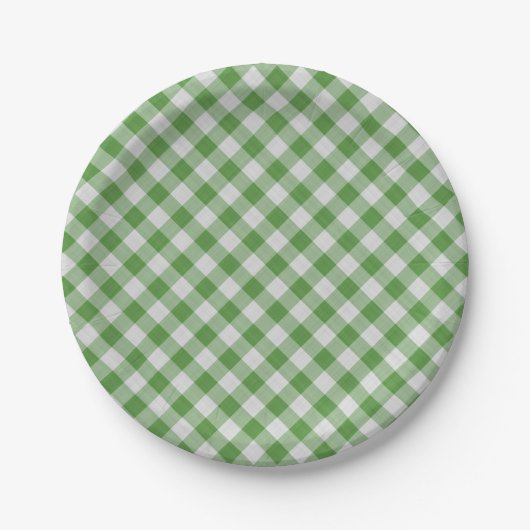 Groen wit gingham gepset geborduurd patroon papieren bordje (Voorkant)