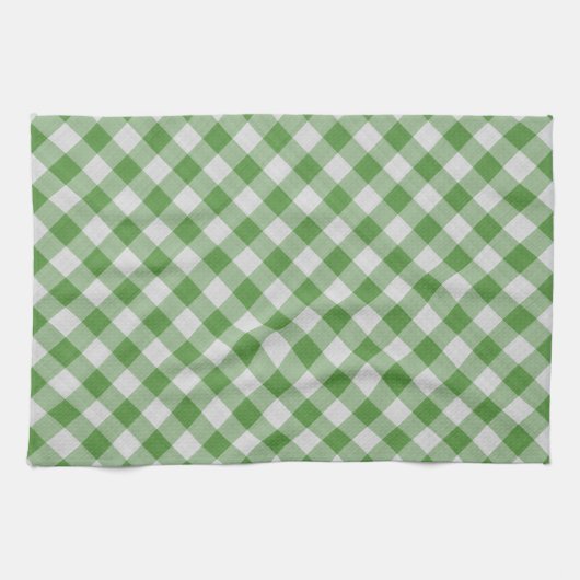 Groen wit gingham gepset geborduurd patroon theedoek (Horizontaal)