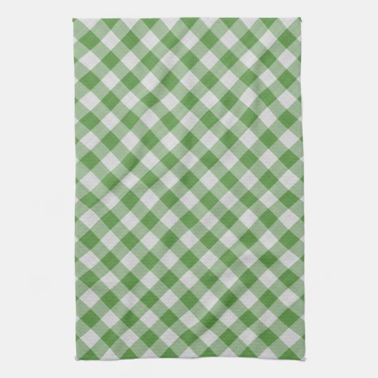 Groen wit gingham gepset geborduurd patroon theedoek (Verticaal)