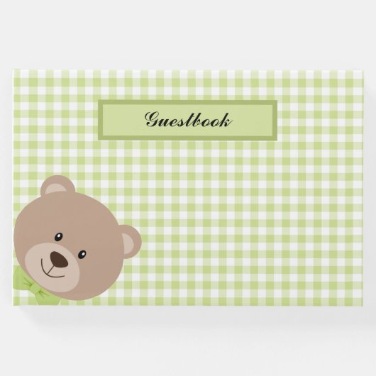 GROEN & WIT GINGHAM PLAID MET TEDDYBEER GASTENBOEK (Voorkant)