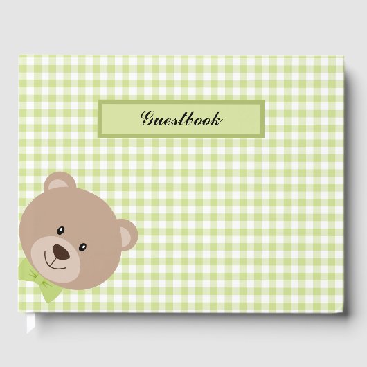 GROEN & WIT GINGHAM PLAID MET TEDDYBEER GASTENBOEK (Voorkant)