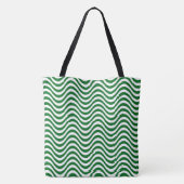Groen & Wit Golvende Strepen Psychedelic Hypnotic Tote Bag (Achterkant)