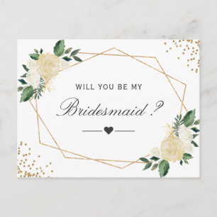 Groen Wit Goud Bloemen Mijn bruidsmeisje voorstel Uitnodiging Briefkaart
