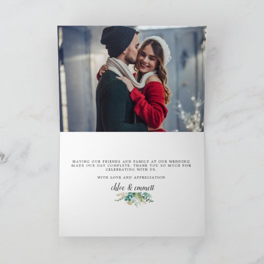 Groen Wit Goud Botanische Huwelijksfoto Bedankkaart (Binnen)