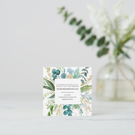 Groen Wit Goud Botanische Trouwwebsite Informatiekaartje (Staand voorkant)