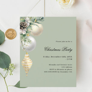 Groen wit goud decor Kerstfeest uitnodiging