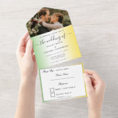 Groen Wit & Goud Jamaica Moderne foto bruiloft All In One Uitnodiging (Afscheurbaar)