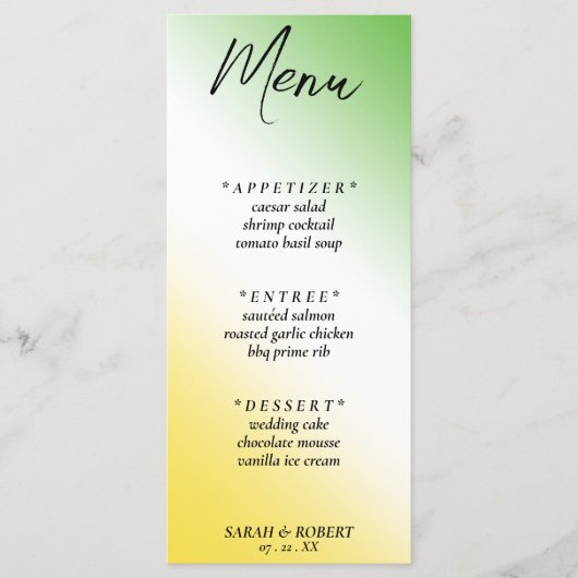 Groen Wit & Goud Jamaicaanse Diagonal Ombre Bruilo Menu (Voorkant)