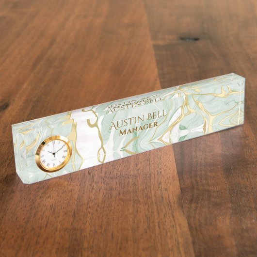 Groen Wit Goud Marmer Gepersonaliseerd Naambordje (Zijkant)