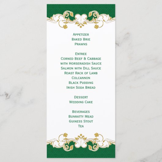 Groen Wit Goud Rollen, Shamrocks Menu Kaart (Achterkant)