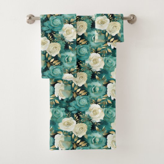 Groen Wit Goud Roos Bloemen Bad Handdoek (Insitu)