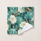 Groen Wit Goud Roos Bloemen Bad Handdoek (Wasdoekje)