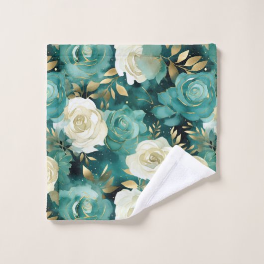 Groen Wit Goud Roos Bloemen Bad Handdoek (Wasdoekje)