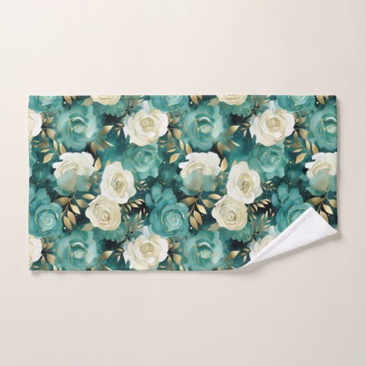 Groen Wit Goud Roos Bloemen Bad Handdoek (Handdoek)