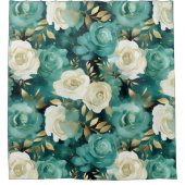 Groen Wit Goud Roos Bloemen Douchegordijn (Voorkant)