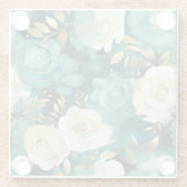 Groen Wit Goud Roos Bloemen Glazen Onderzetter (Achterkant)