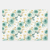 Groen Wit Goud Roos Bloemen Inpakpapier Vel (Voorkant 2)