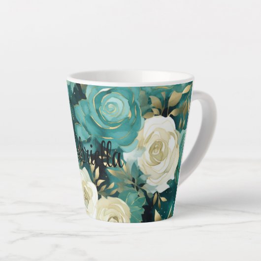 Groen Wit Goud Roos Bloemen Latte Mok (Rechterhoek)