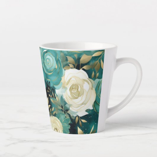 Groen Wit Goud Roos Bloemen Latte Mok (Rechts)
