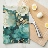 Groen Wit Goud Roos Bloemen Theedoek (Quarter Fold)