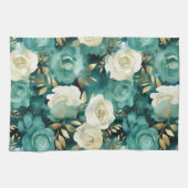 Groen Wit Goud Roos Bloemen Theedoek (Horizontaal)