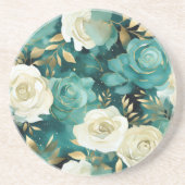 Groen Wit Goud Roos Bloemen Zandsteen Onderzetter (Voorkant)