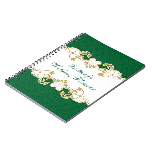 Groen, Wit, Goud Scroll Bruiloft Planner Notitiebo Notitieboek (Linkerzijde)