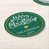 Groen Wit Goud Vrolijk Kerstfeest Ronde Kartonnen Onderzetter (Gebogen)