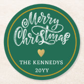 Groen Wit Goud Vrolijk Kerstfeest Ronde Kartonnen Onderzetter (Voorkant)