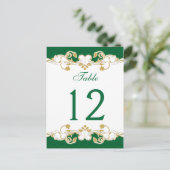 Groen, Wit, Gouden Scrolls Tafelnummer Kaart (Staand voorkant)