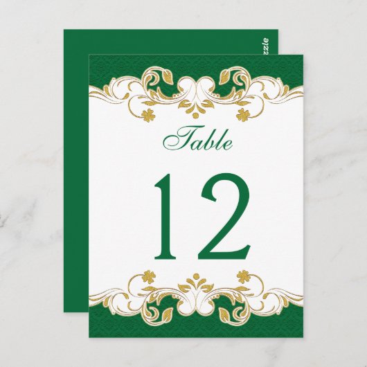 Groen, Wit, Gouden Scrolls Tafelnummer Kaart (Voorkant / Achterkant)