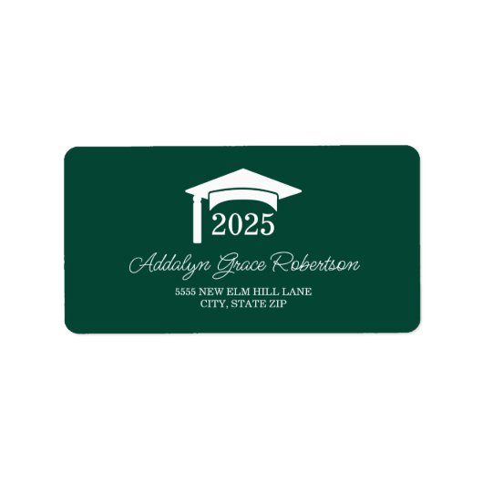 Groen Wit Graduation Cap Klasse van 2025 Etiket (Voorkant)