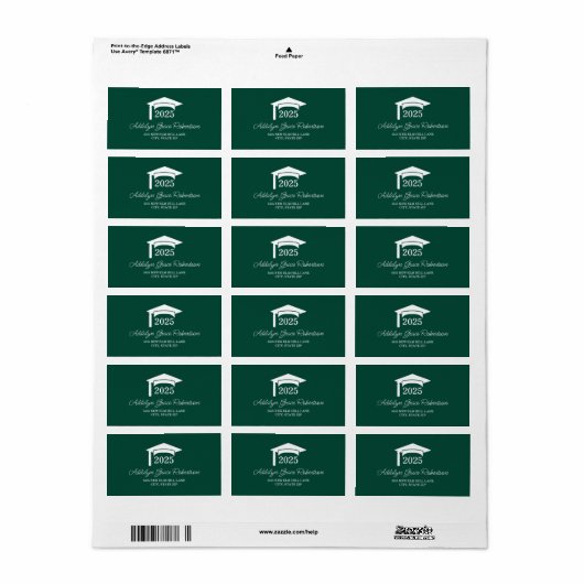Groen Wit Graduation Cap Klasse van 2025 Etiket (Full Sheet)