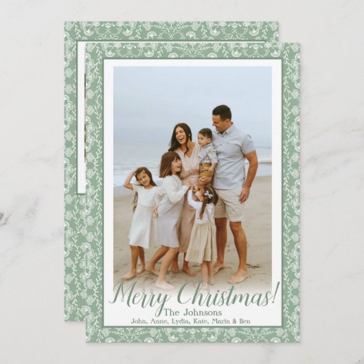 Groen & Wit Grandmillenial Custom Photo Feestdagenkaart (Voorkant / Achterkant)