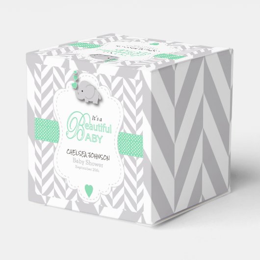 Groen, wit grijs Baby shower Bedankdoosjes (Achterkant)