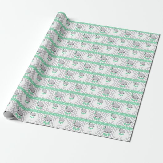 Groen, wit grijs Baby shower Cadeaupapier (Uitgerold)