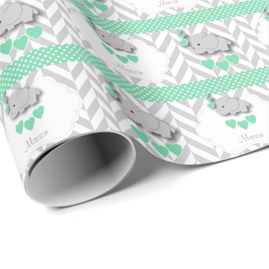 Groen, wit grijs Baby shower Cadeaupapier (Rol Hoek)