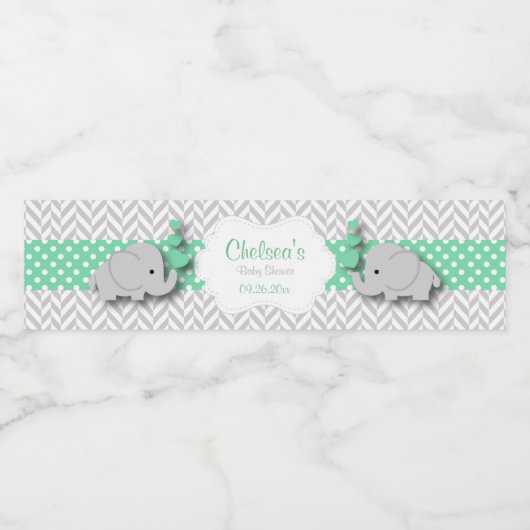 Groen, wit grijs Baby shower Waterfles Etiket (Enkel label)