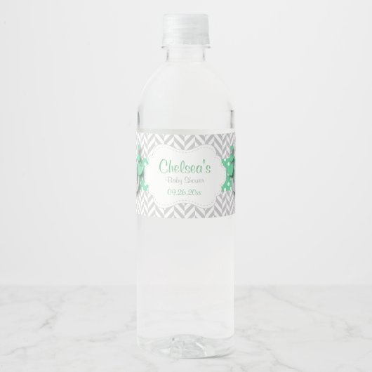 Groen, wit grijs Baby shower Waterfles Etiket (Voorkant)