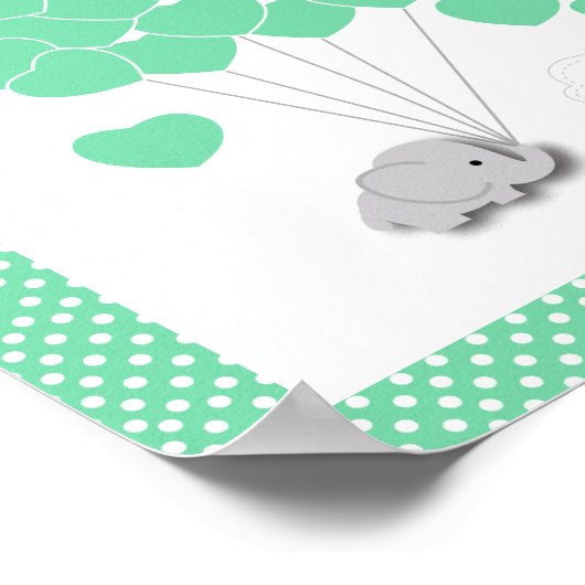 Groen, wit grijs olifant Baby shower - Gast Poster (Hoek)