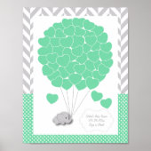 Groen, wit grijs olifant Baby shower - Gast Poster (Voorkant)
