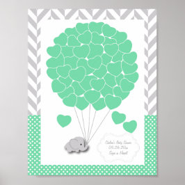Groen, wit grijs olifant Baby shower - Gast Poster